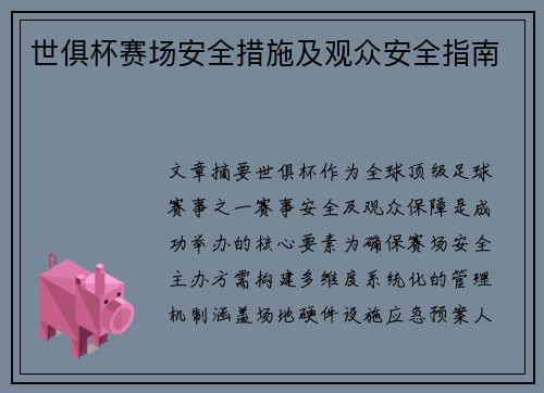 世俱杯赛场安全措施及观众安全指南