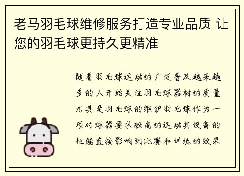 老马羽毛球维修服务打造专业品质 让您的羽毛球更持久更精准